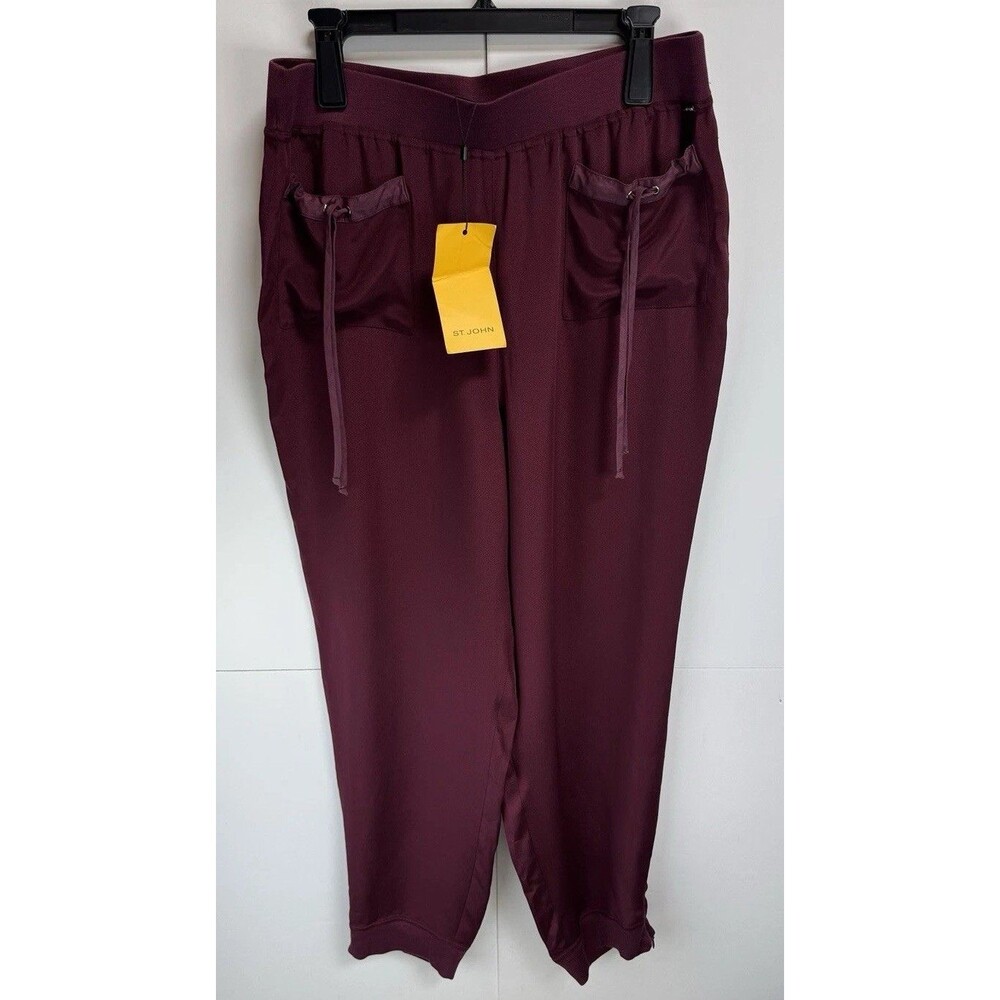 St. John $395 Burgundy 100% Silk Jogger Pants Size: Large